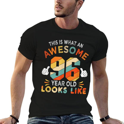 96th Birthday Gifts For 96 Years Old Awesome Looks Like  Ribbed Collar T-Shirt