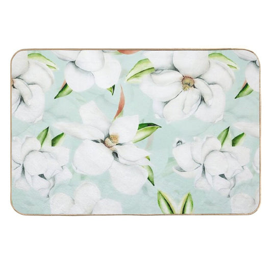 Vintage Magnolias Mint Botanical Garden Pattern  Fade-Resistant Bath Mat