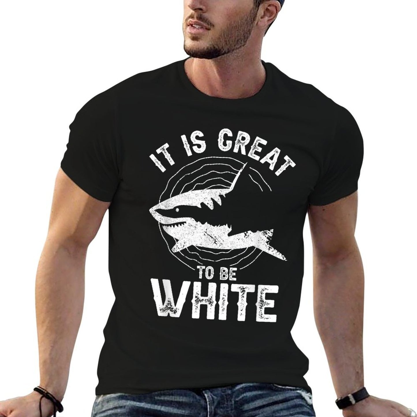 It Is Great To Be White Ocean Sea Shark Lover Funny Pun  Eco-friendly Material T-Shirt