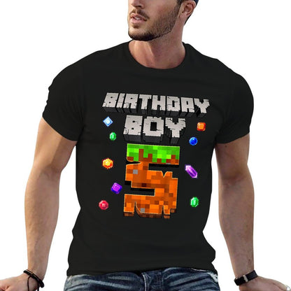 Kids 5th Birthday Boy 5 Video Gamer Pixel, Boy 5 Year Old  High-quality Stitching T-Shirt