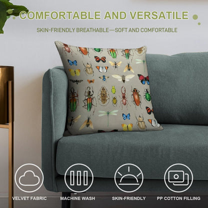 The Usual Suspects - Insects on Grey - Watercolour Bugs Pattern by Cecca Designs Soft High-Density Material Throw Pillow