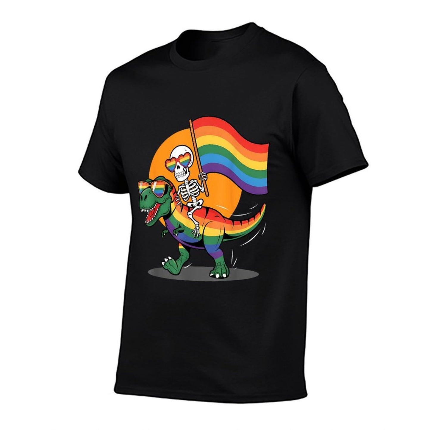 Gay Skeleton Riding Dinosaur Rainbow Gay Pride Month LGBTQ  Graphic-printed T-Shirt