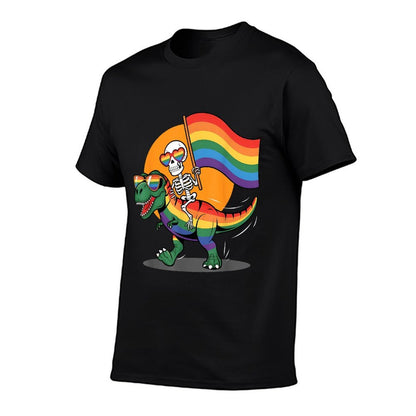Gay Skeleton Riding Dinosaur Rainbow Gay Pride Month LGBTQ  Graphic-printed T-Shirt