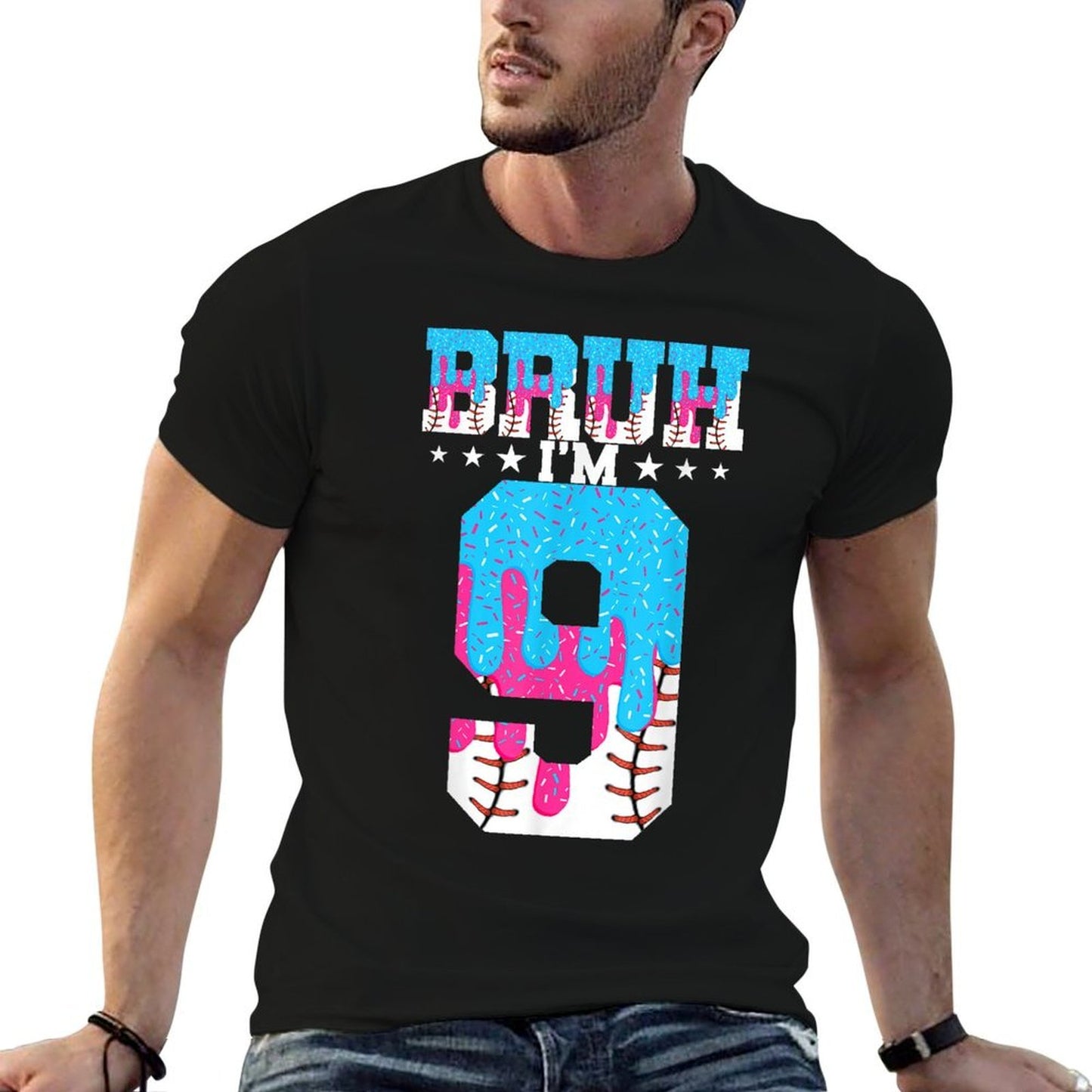 Bruh 9th Birthday Boy Baseball Ice Cream Drip 9 Year Old Boy  Vintage-inspired T-Shirt