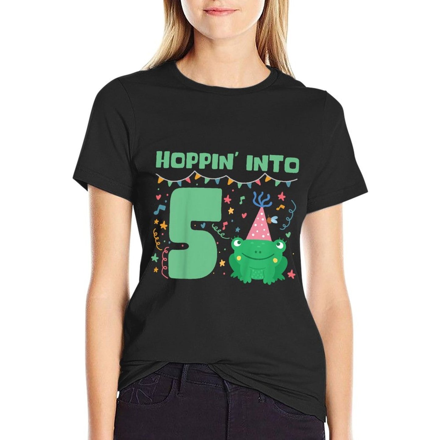 Kids 5th Frog Birthday Party Five Year Old Frog Birthday  Rolled Sleeves T-Shirt