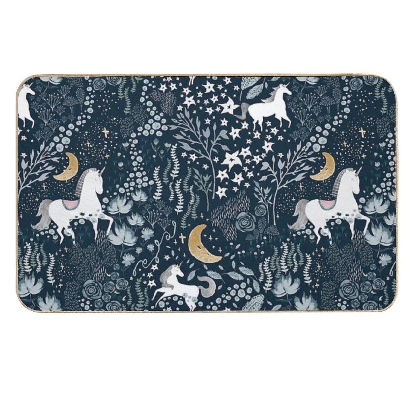 Unicorns Fields - Moody Blue  Fade-Resistant Bath Mat