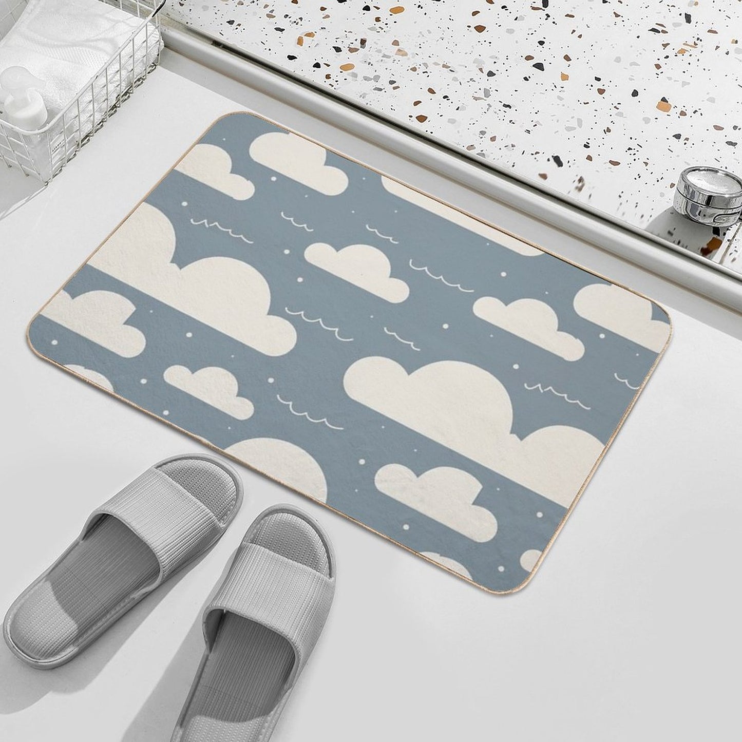 Puffy Clouds Pattern Cloudy DaySky Weather Paradise Nature Palette Durable Bath Mat