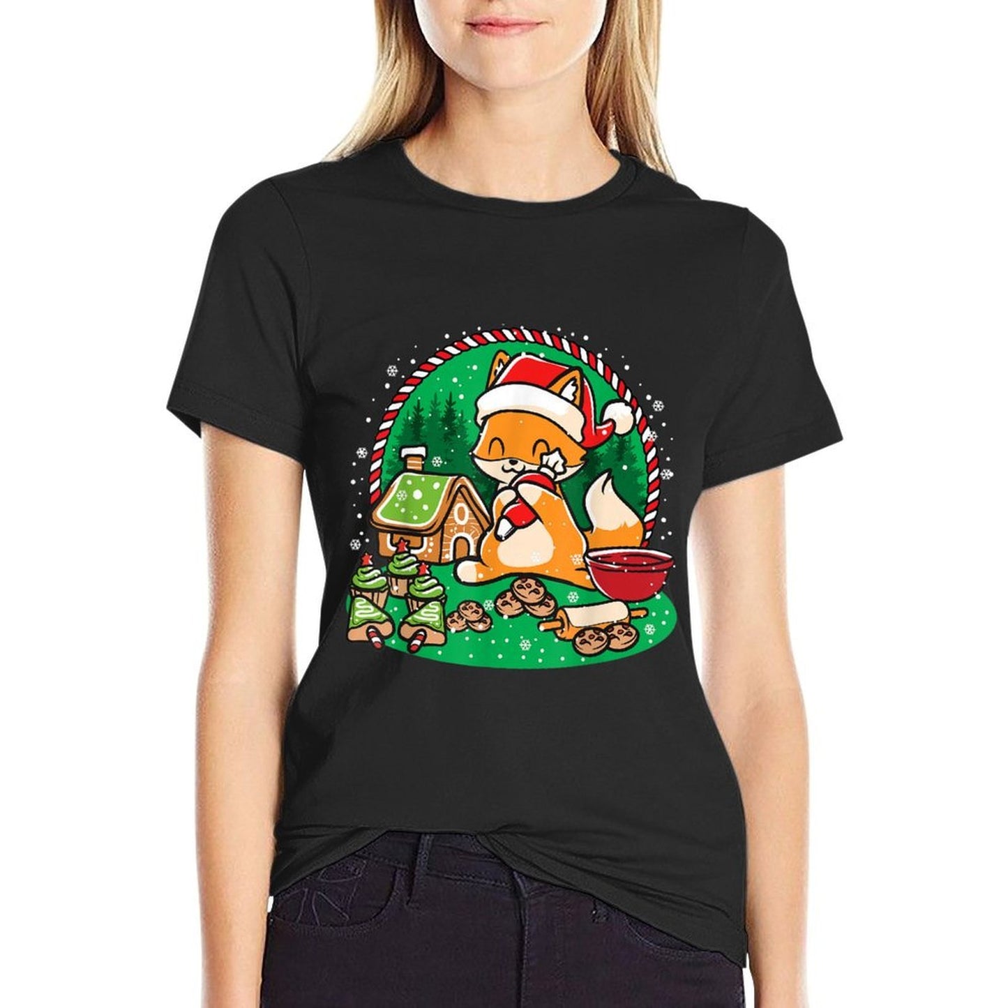 Gingerbread House Xmas Cookie Baking Team Cute Fox Baker  Slim-fit Cut T-Shirt