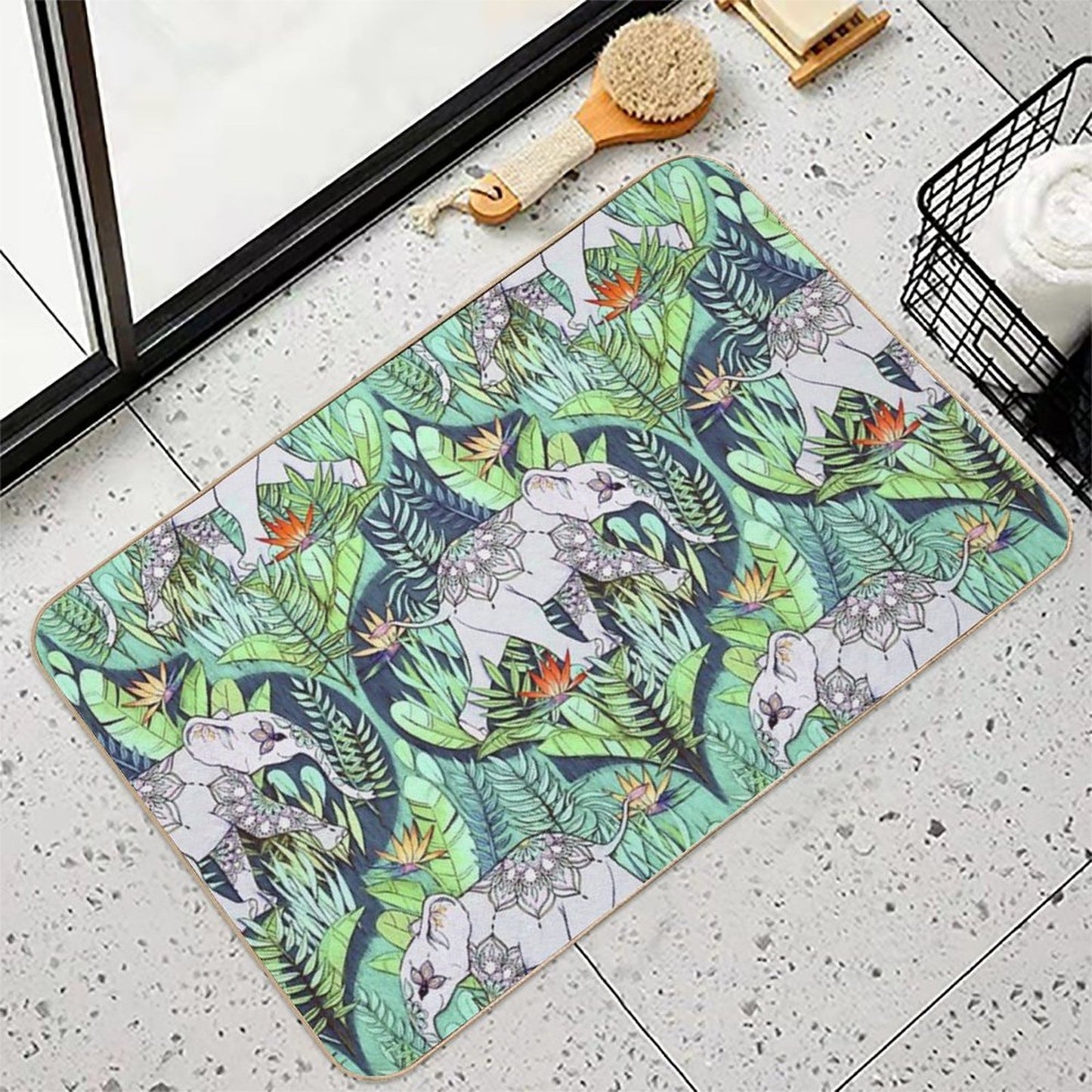 Little Elephant on A Jungle Adventure – Faded Vintage Version  Toxin-Free Bath Mat