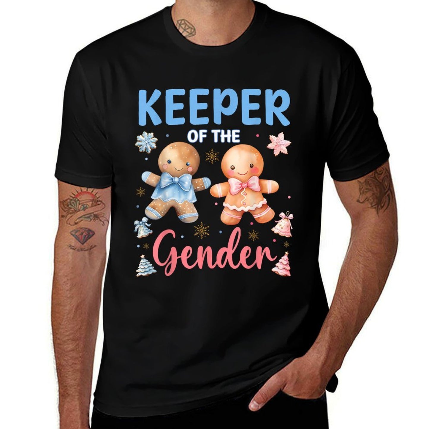 Keeper of The Gender Reveal Baby Gingerbread Pink Or Blue  Fade-proof Color T-Shirt