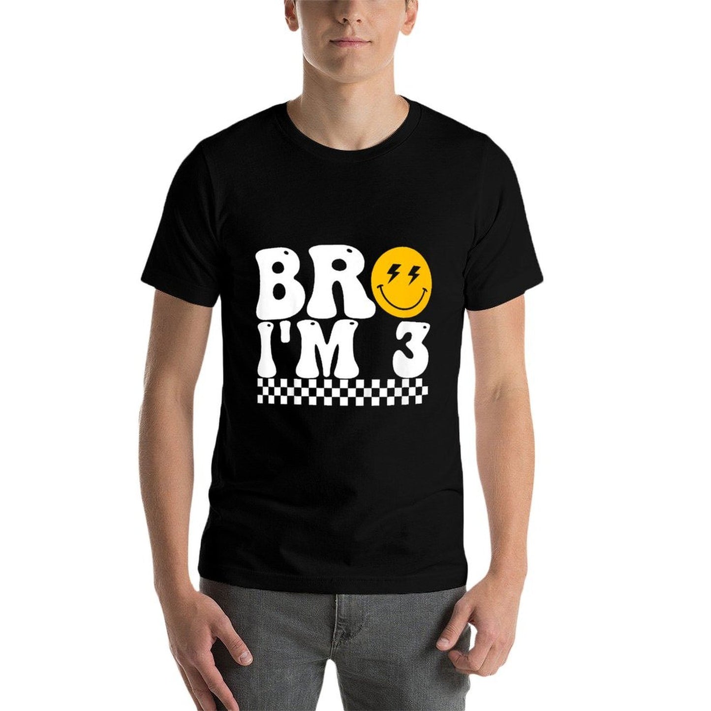 Bro I’m 3 Groovy 3rd Birthday 3 Year Old Birthday  Summer-ready Fabric T-Shirt