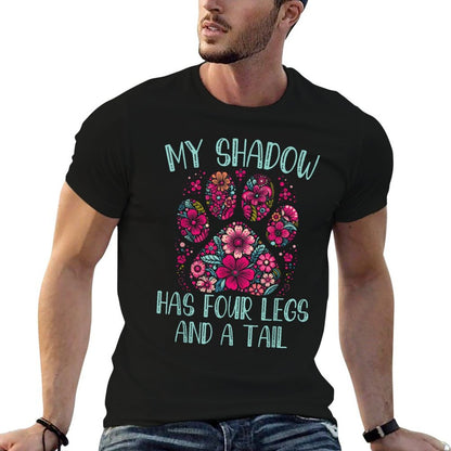 My Shadow Has Four Legs And A Tail Floral Paw Pattern  Ribbed Collar T-Shirt