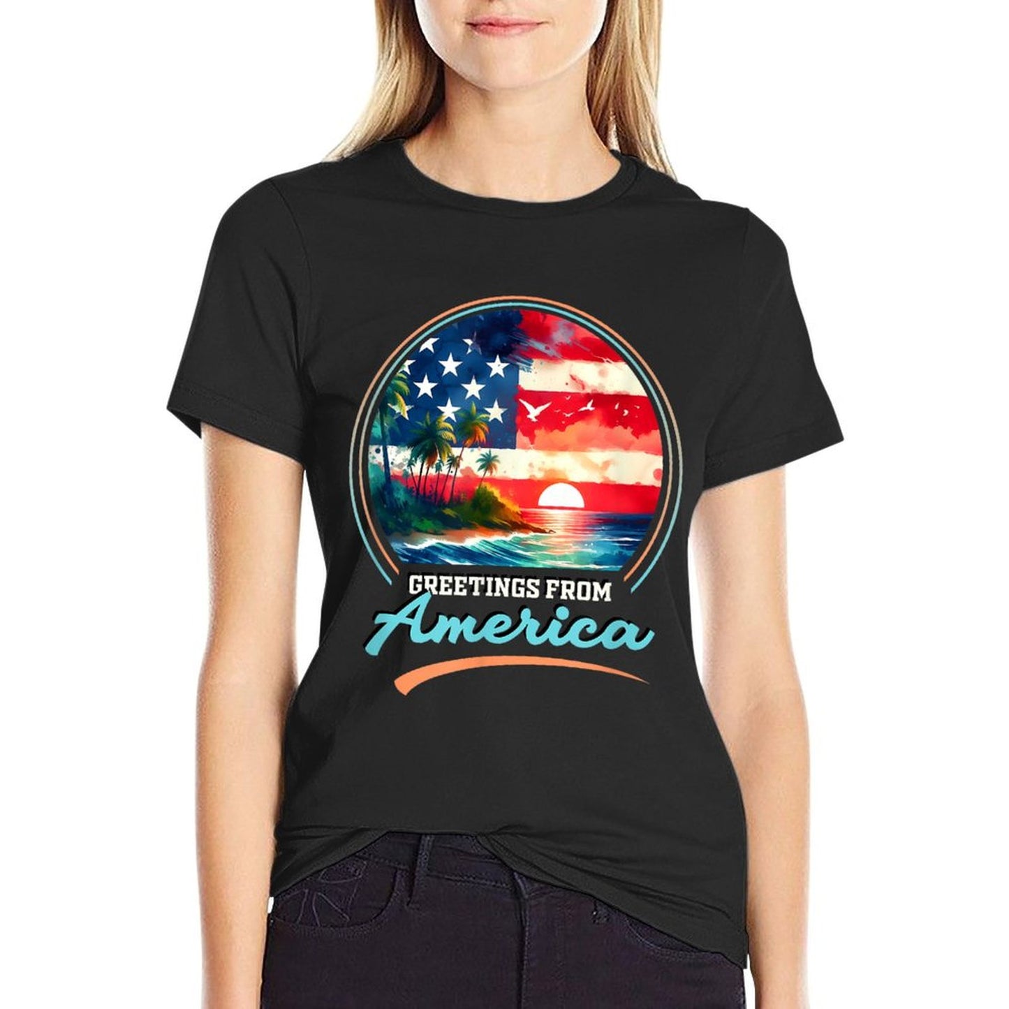 Gulf Of USA America Retro Vintage Beach High-quality Stitching T-Shirt