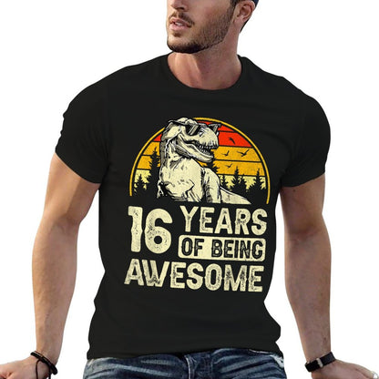 16th Birthday Boys 16yr 16 Year Old Dinosaur T-Rex  Heathered Texture T-Shirt