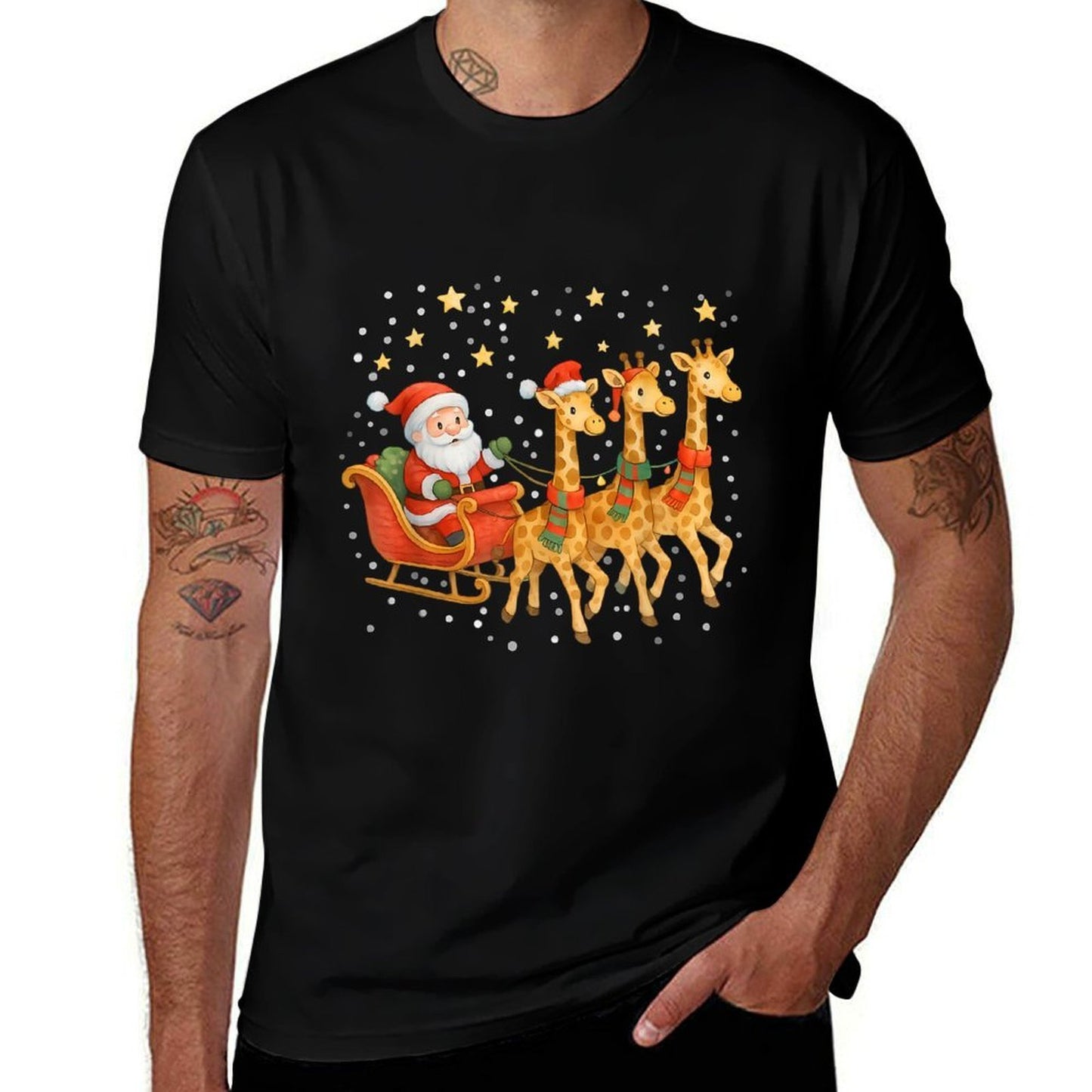 Funny Giraffe Lover Xmas Giraffe Santa Christmas Sleigh  Quick-drying T-Shirt