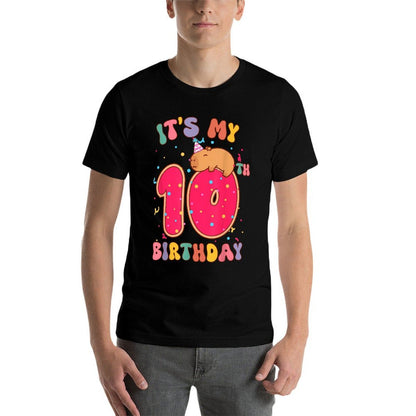 Its My 10th Birthday Donut Lover Cute Capybaras Kids Girls  Easy-care T-Shirt