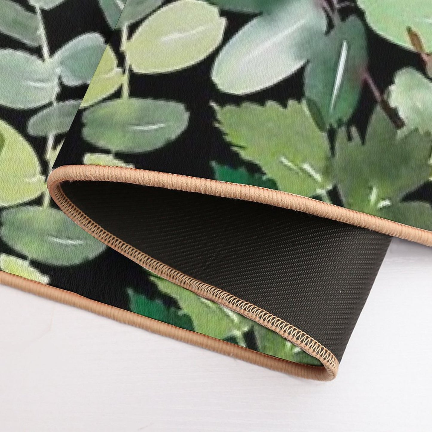 Green Foliage on Black  Toxin-Free Bath Mat