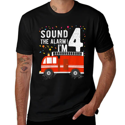 Kids Fire Truck 4th Birthday Boy 4 Year Old Firefighter  Breathable T-Shirt