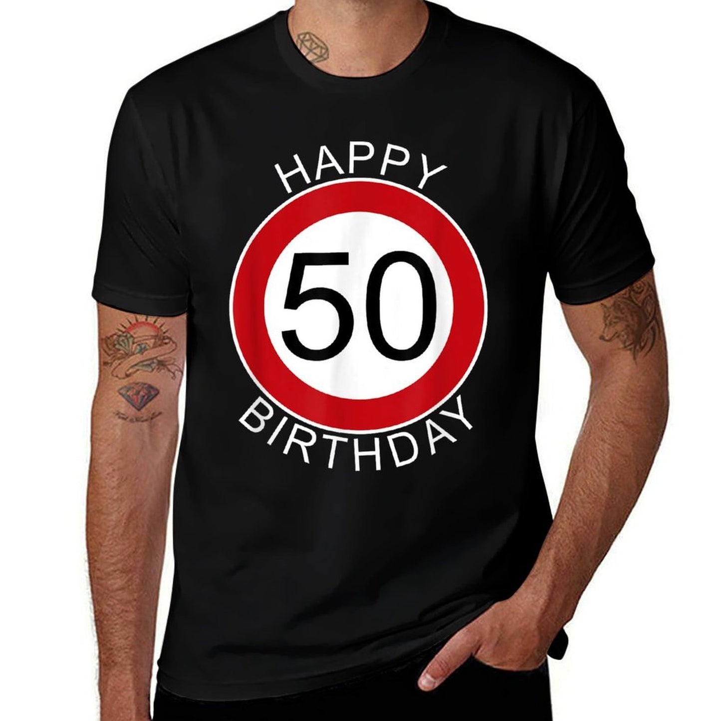 Happy Birthday 50th Birthday Traffic Sign  Vintage-inspired T-Shirt