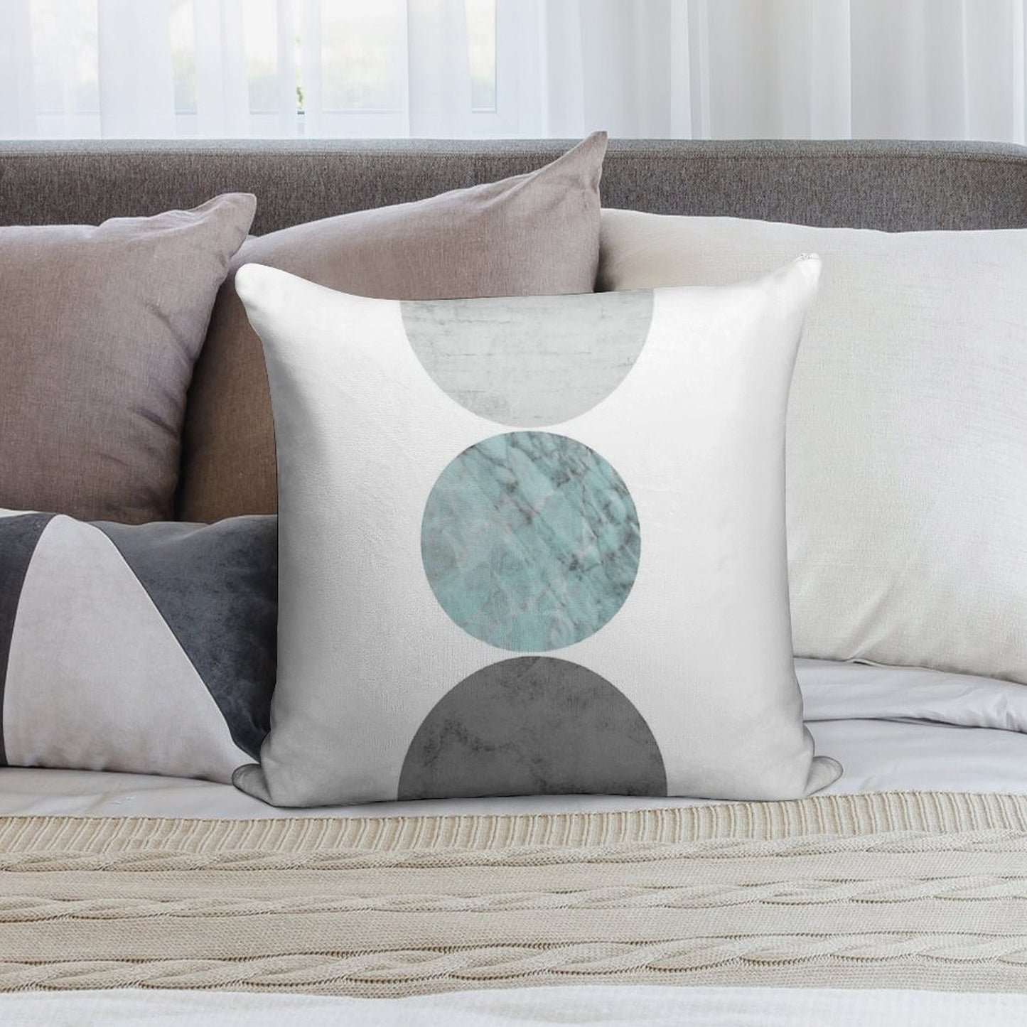 3 Circles Teal And Gray Soft Home Decor Throw Pillow