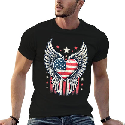 4th of July Patriotic Heart Angel Wings American US USA  Slim-fit Cut T-Shirt