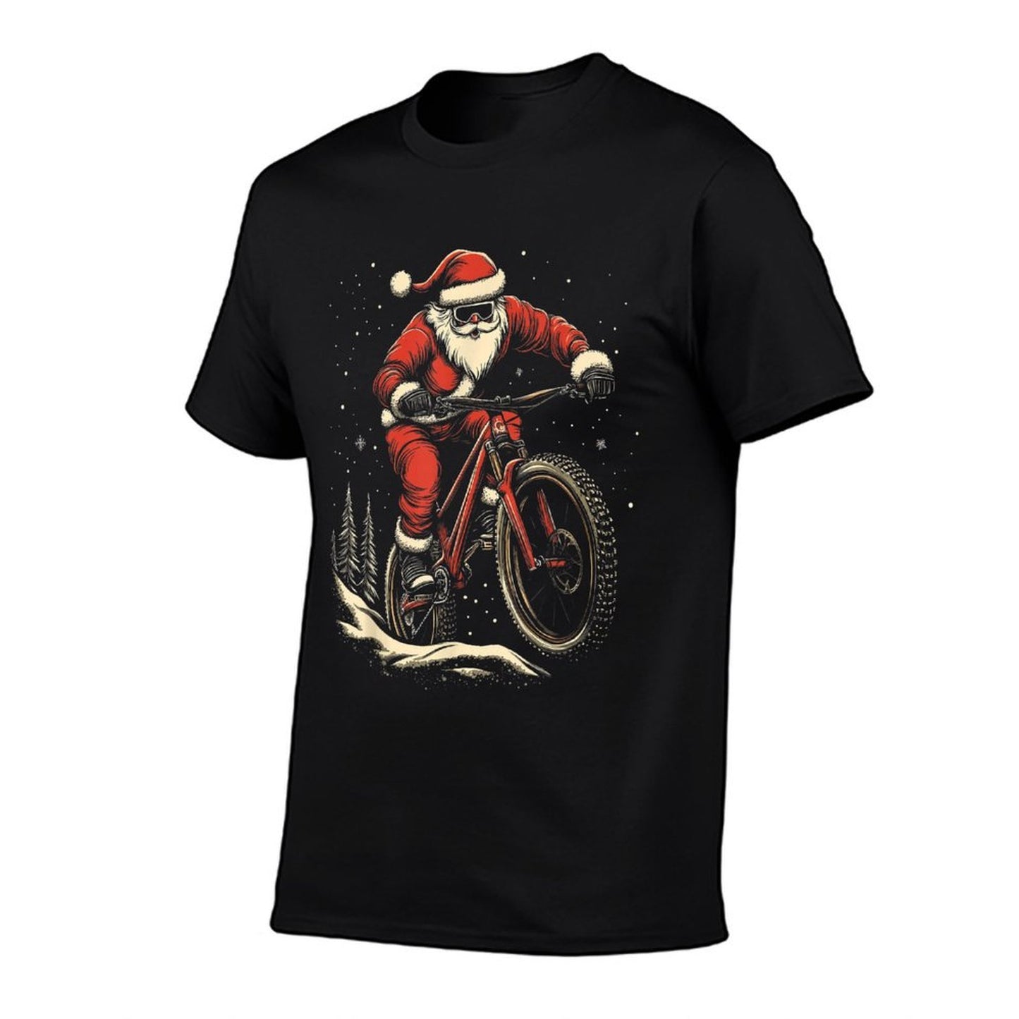 Santa Claus Riding Mountain Bike Christmas Funny MTB Biker  Tagless Design T-Shirt