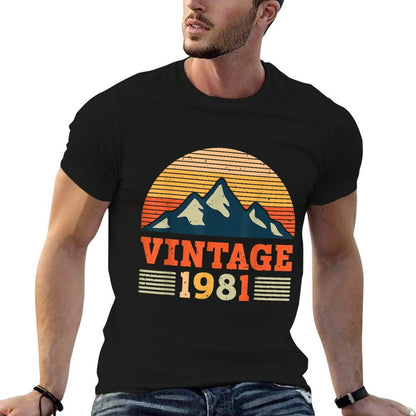 Vintage 40th Birthday T Shirt Mountain Hiking 1981 Birthday  Ribbed Collar T-Shirt