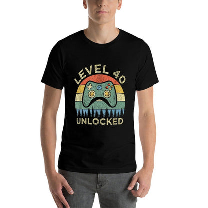 Level 40 Unlocked Video Gamer Retro 40th Birthday Gift  Wrinkle-resistant T-Shirt