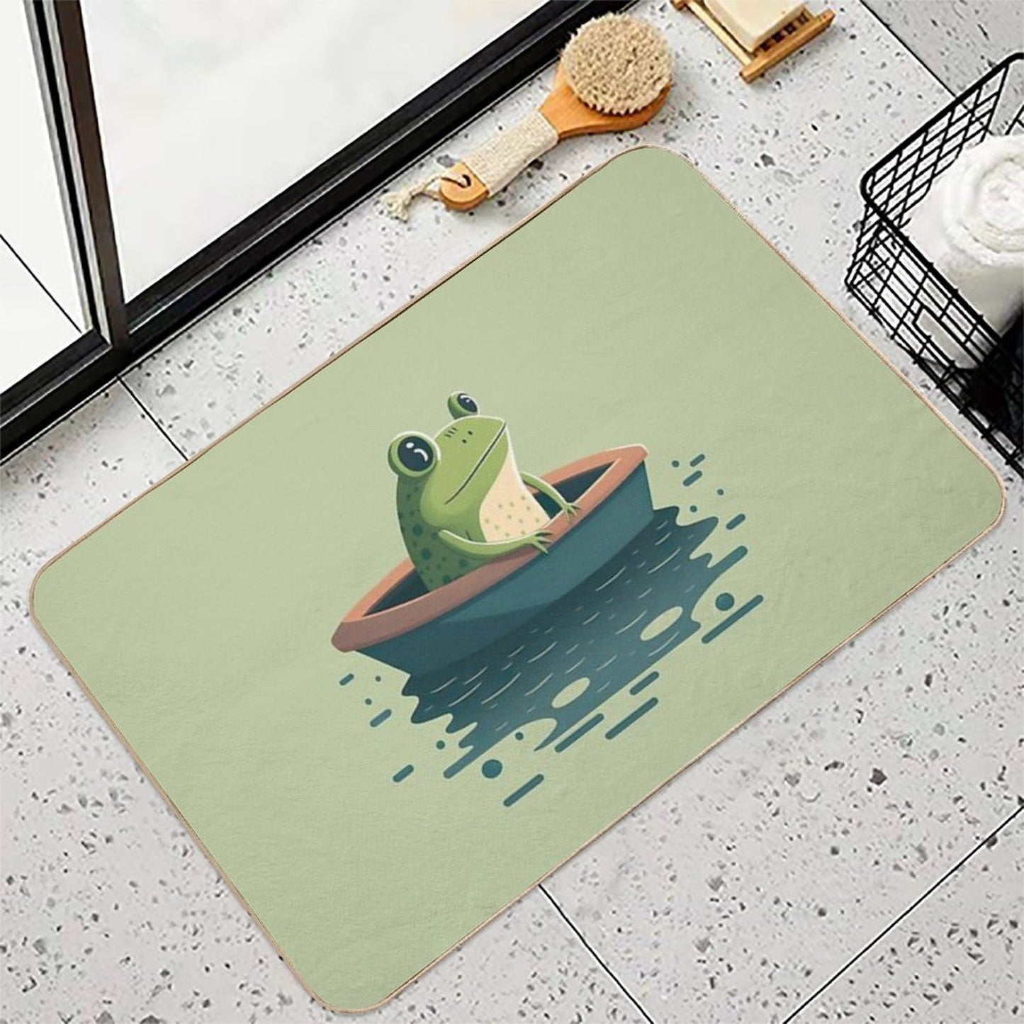 Cute Frog on A Journey Durable Bath Mat