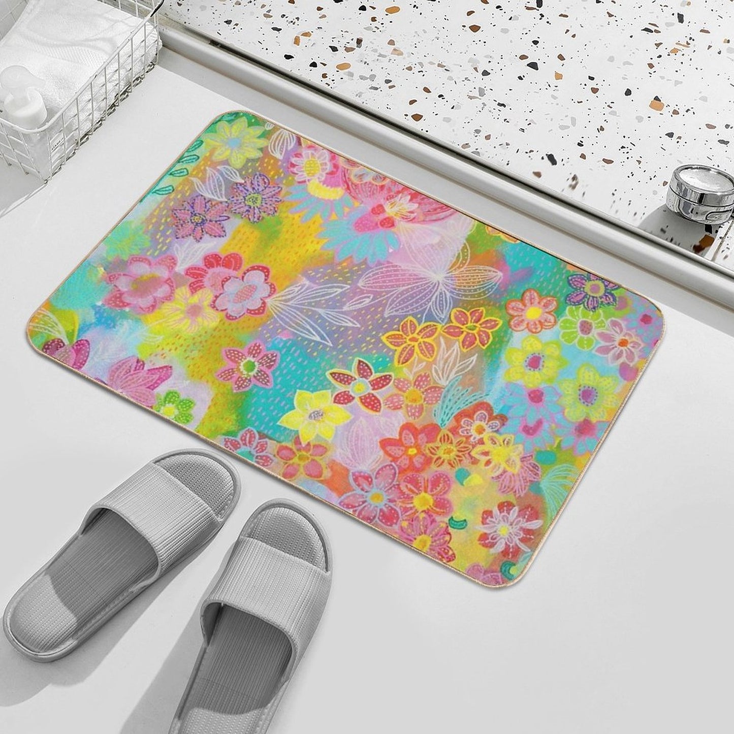 Funky Flowers Print  Fade-Resistant Bath Mat