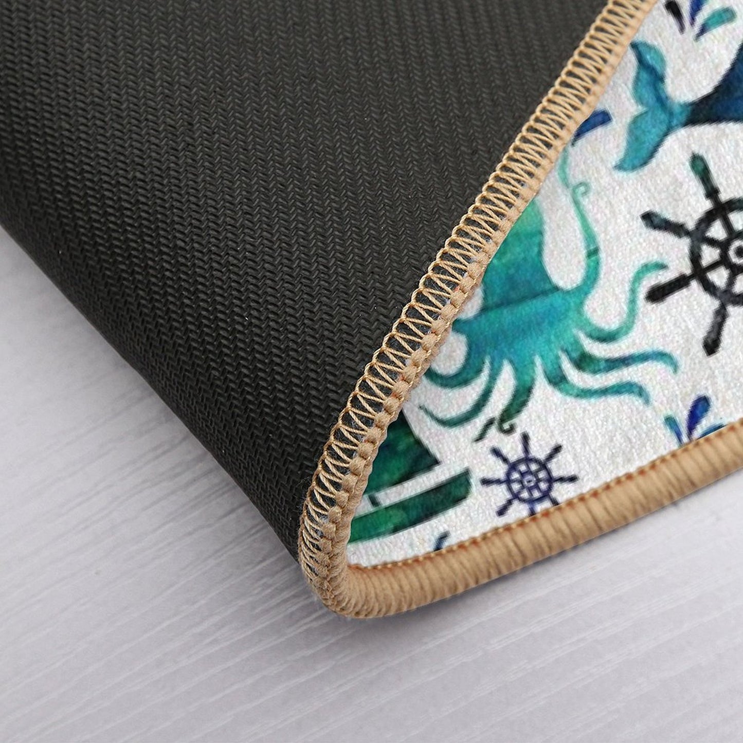 Watercolor Ocean Nautical Whale Octopus  Slip-Resistant Bath Mat