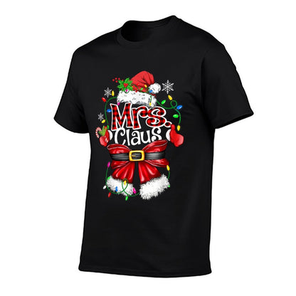 Mr And Mrs Claus Couples Santa Christmas Lights Pajamas  Polyester Blend T-Shirt