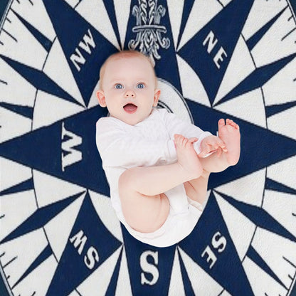 Ornate Vintage Nautical Compass on Navy Blue Premium Throw Blanket