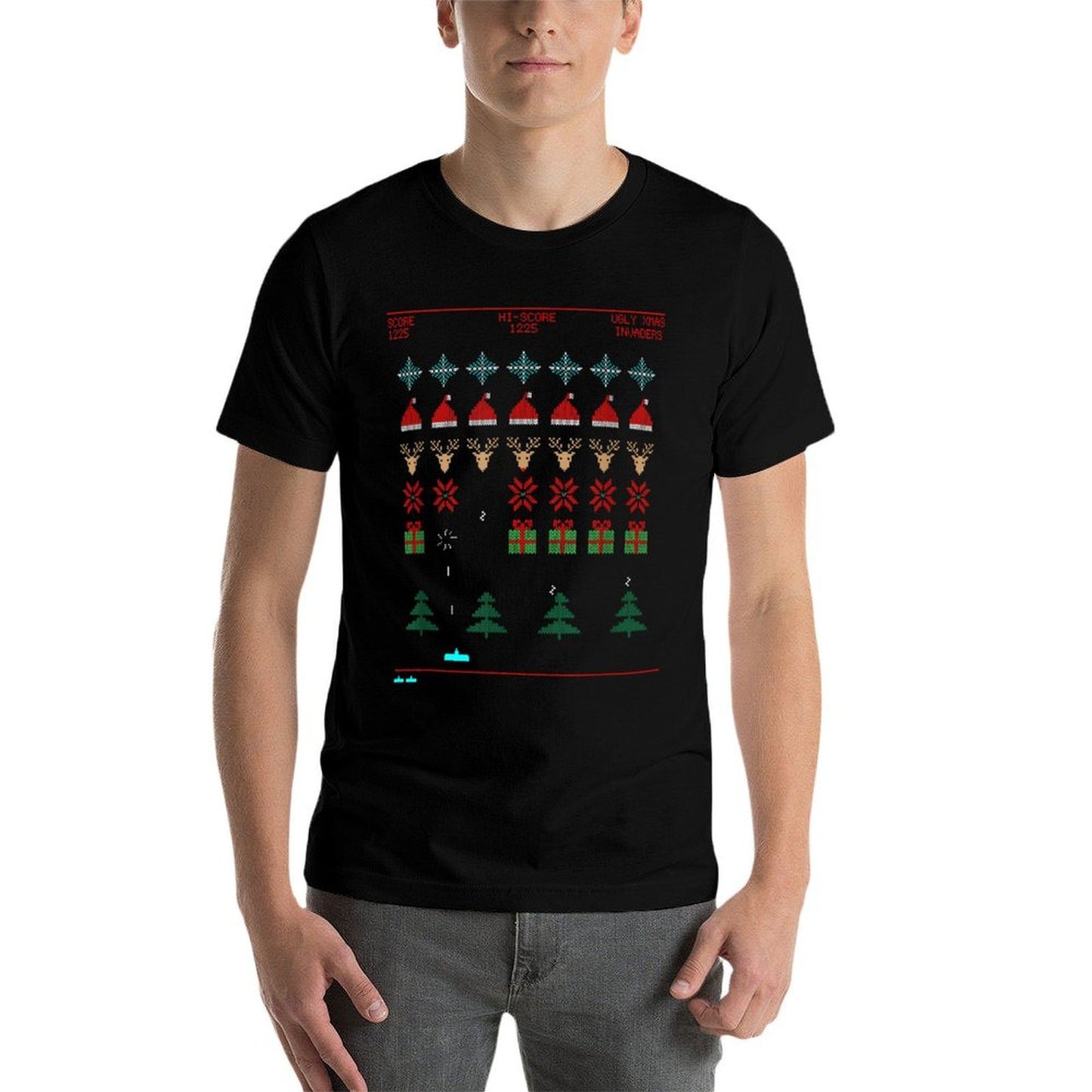 Ugly Xmas Invaders From Space  Polyester Blend T-Shirt