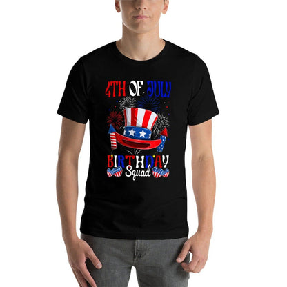 4th Of July Birthday Squad US Fireworks Patriotic Team  Rolled Sleeves T-Shirt