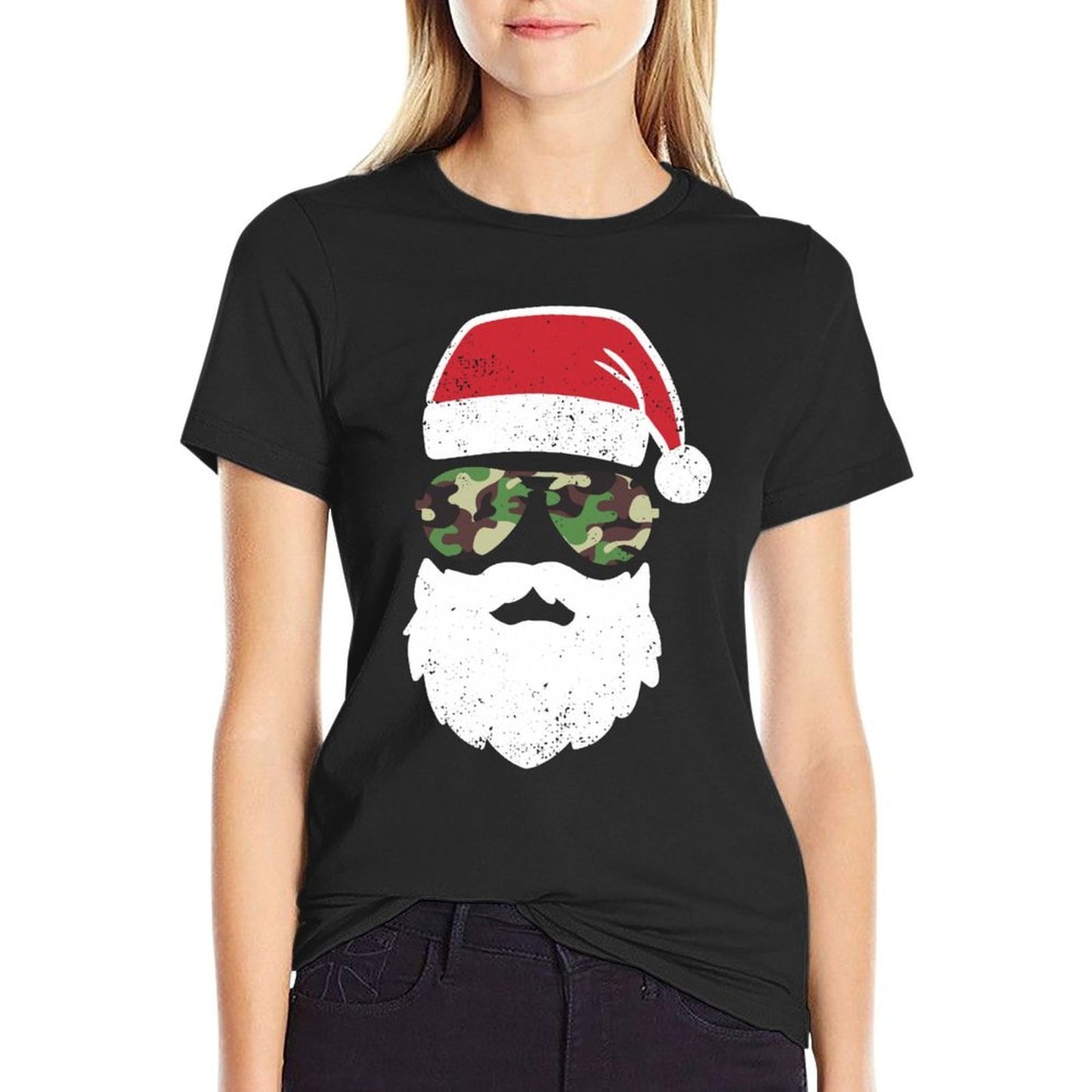 Camo Santa Claus Sunglasses Funny Camo Christmas Camouflage  Durable T-Shirt