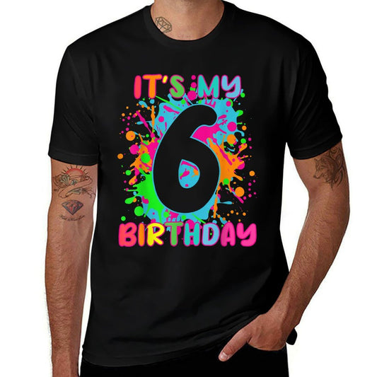 6th Birthday Paint Splashes T-shirt Kids, Girls, Boys 6 Year  Quick-drying T-Shirt