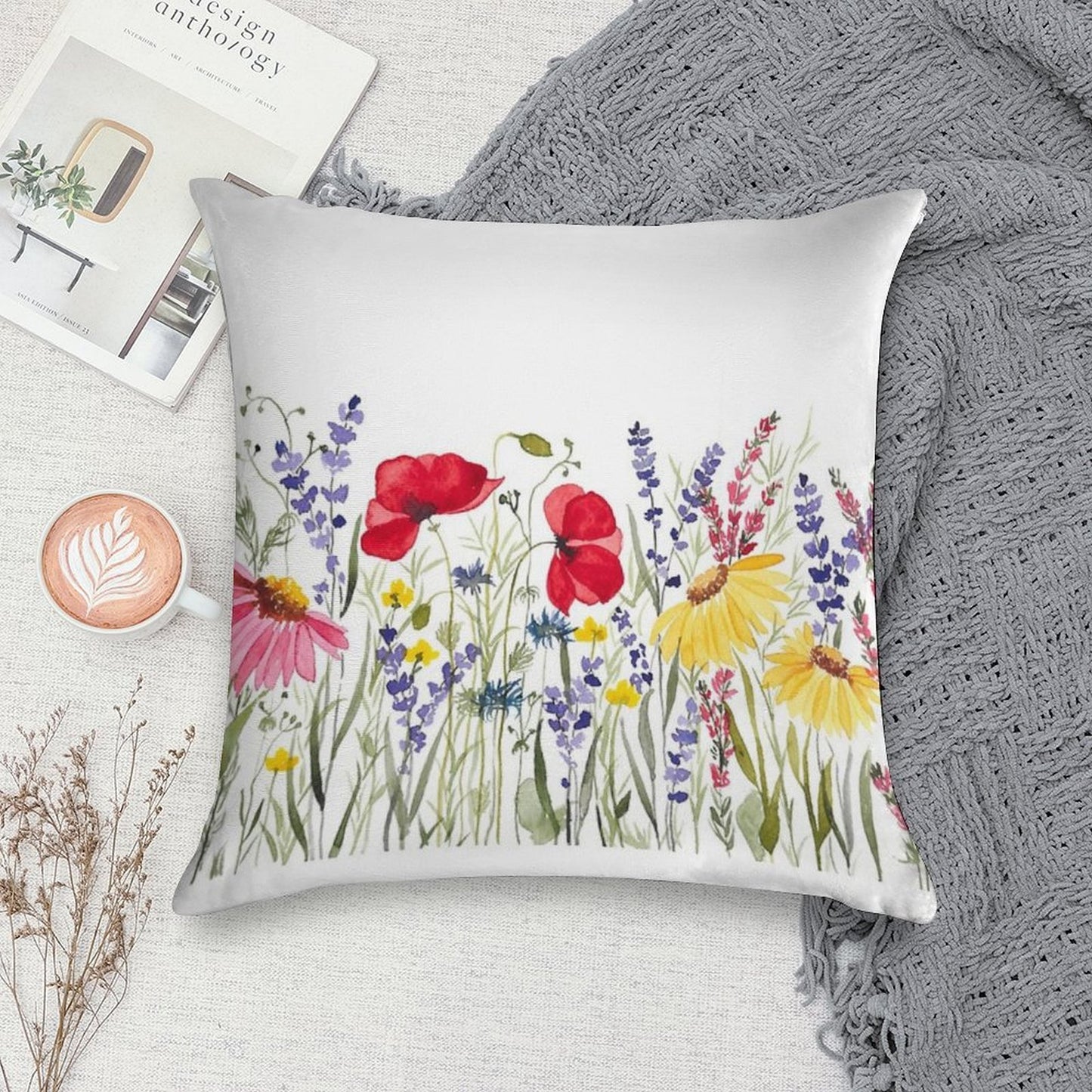 Wildflower Meadow Soft Anti-Pilling Throw Pillow
