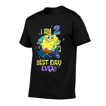 Mademark X SpongeBob SquarePants - Spongebob I Am 2 Best Day Ever 2nd Birthday Kids Spongebob  Wrinkle-resistant T-Shirt
