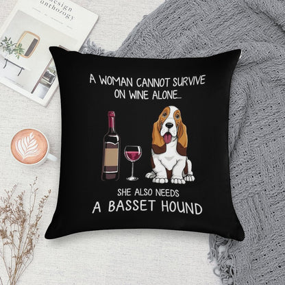 Basset Hound And Wine Funny Dog Soft Easy Maintenance Throw Pillow