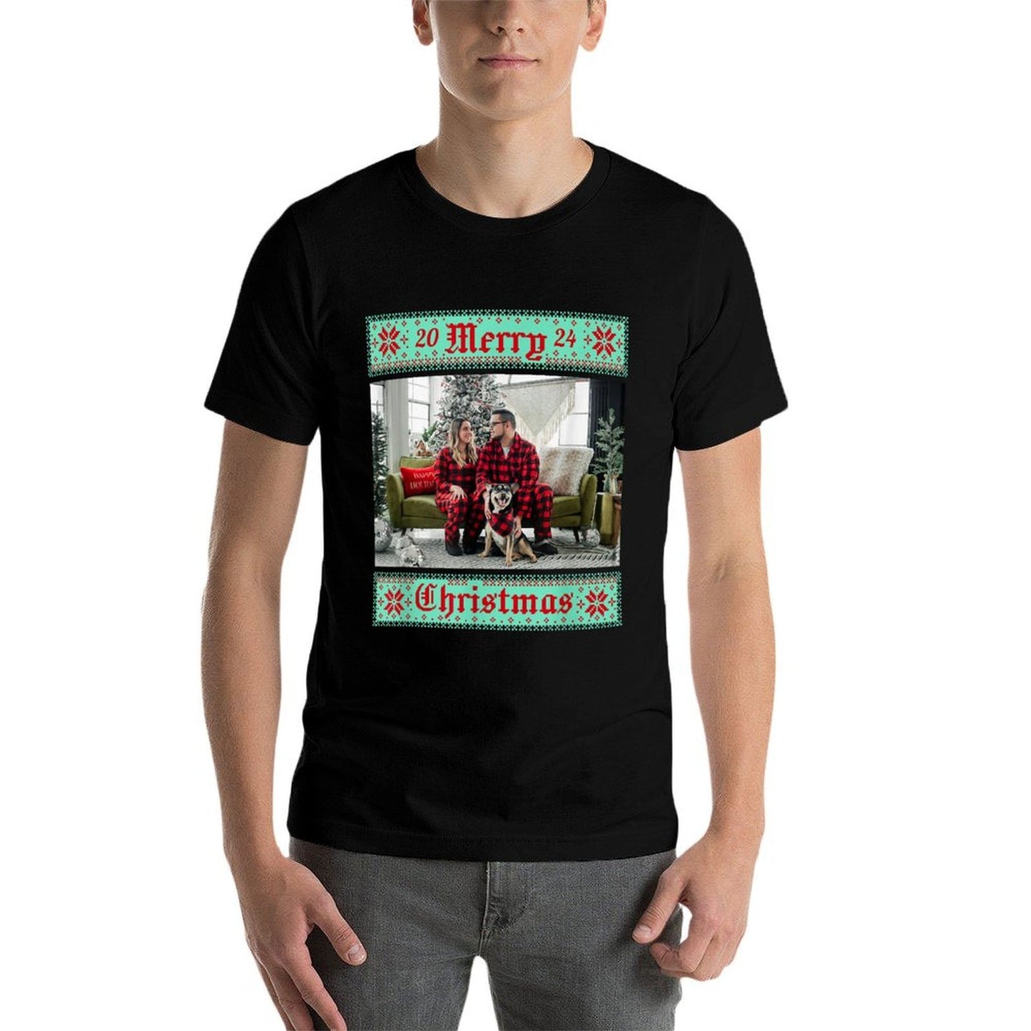 Custom Merry Christmas Photo for Men, Women And Kids - Customize with Your Photo  Tagless Design T-Shirt
