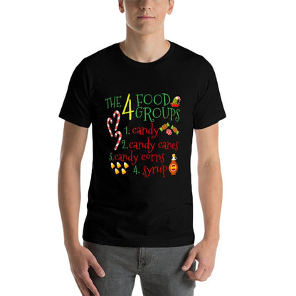 The 4 Elf Food Groups Funny Christmas Candy Cane  Rolled Sleeves T-Shirt
