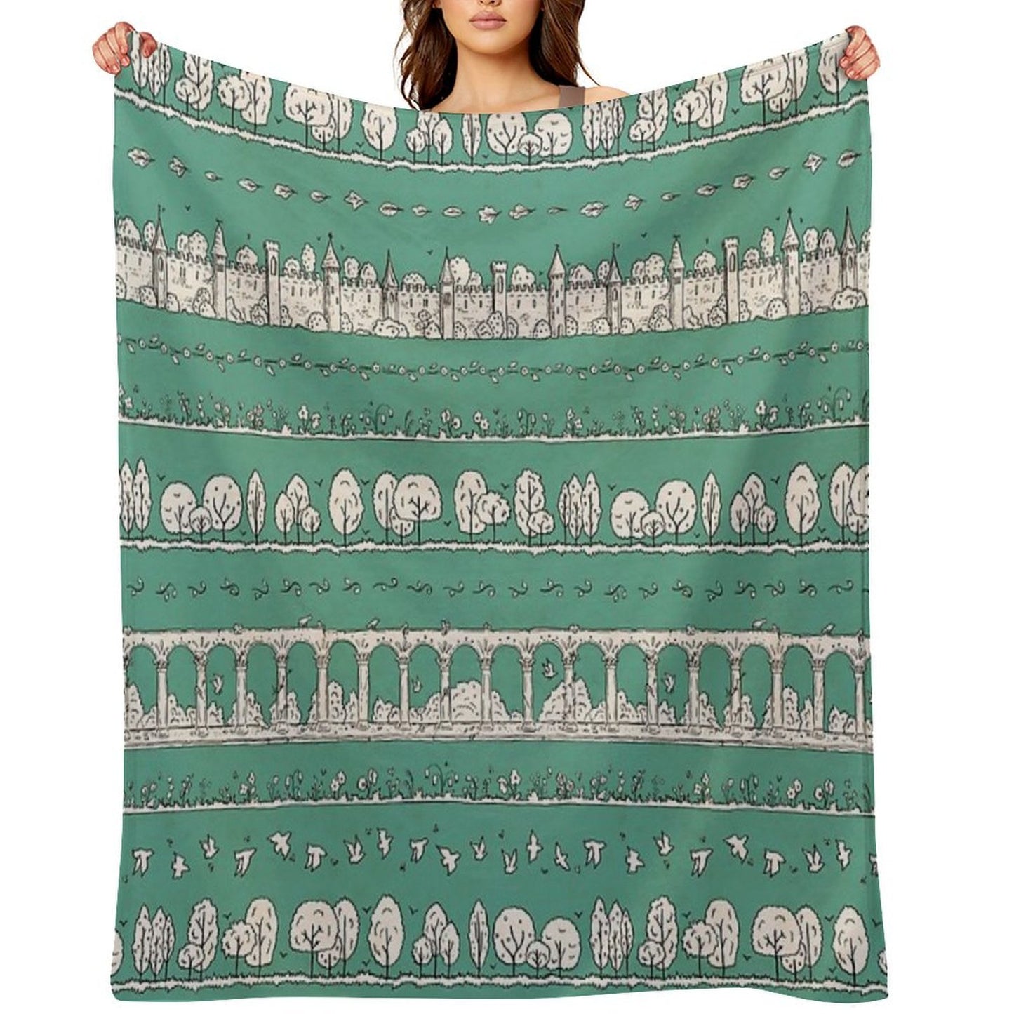 Castles And Colonnades — Turquoise Easy Care Throw Blanket