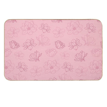 Pink Flowers Floral Minimalist Pattern  Easy To Clean Bath Mat