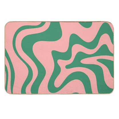 Liquid Swirl Contemporary Abstract Pattern in Pink And Green  Odorless Bath Mat
