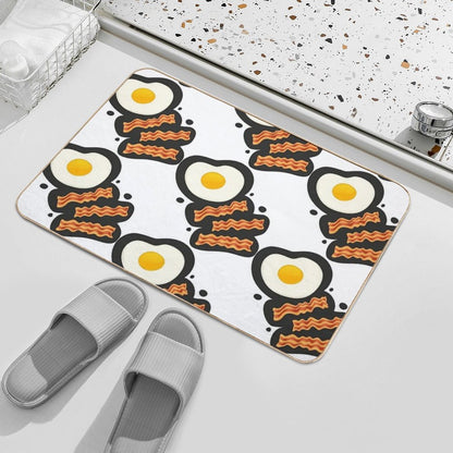 Breakfast With Bacon And Eggs Seamless Vector Pattern Dark  Absorbent Bath Mat