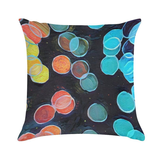 Colorful Bubbles – Abstract Modern Wall Art on Black Background Soft Ultra-Soft Texture Throw Pillow
