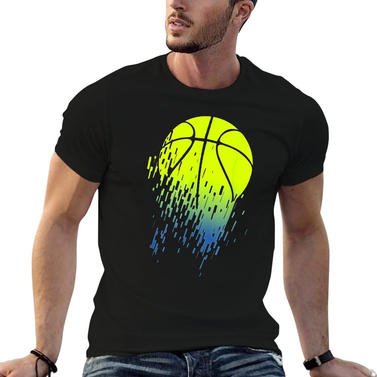 Disintegrating Neon Green Basketball Urban  Heathered Texture T-Shirt