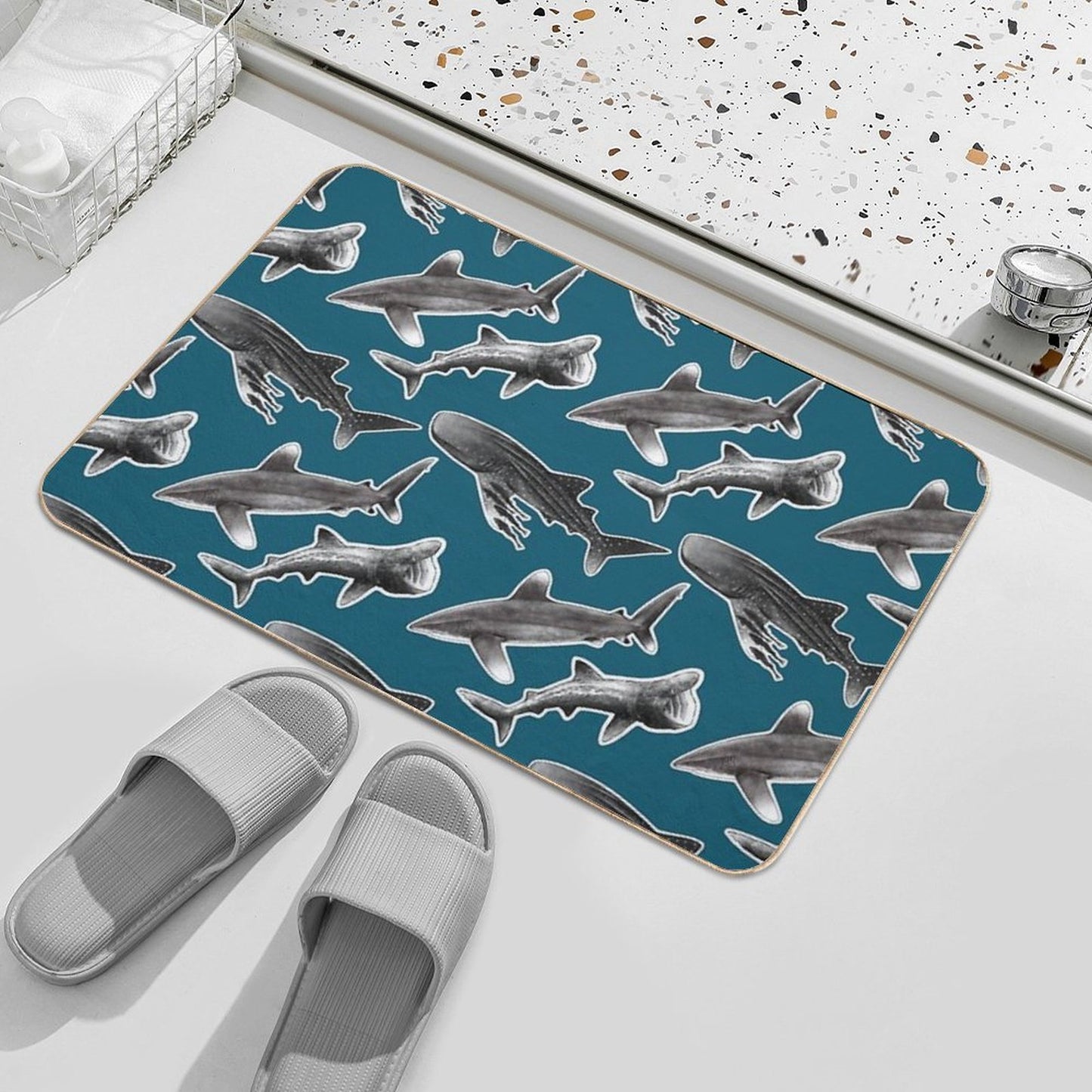 Infinity Sharks  Oceanic Whitetip Shark, Basking Shark, Whale Shark Durable Bath Mat