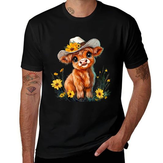 Cute Highland Cow Scottish Hairy Cattle Floral  Classic T-Shirt